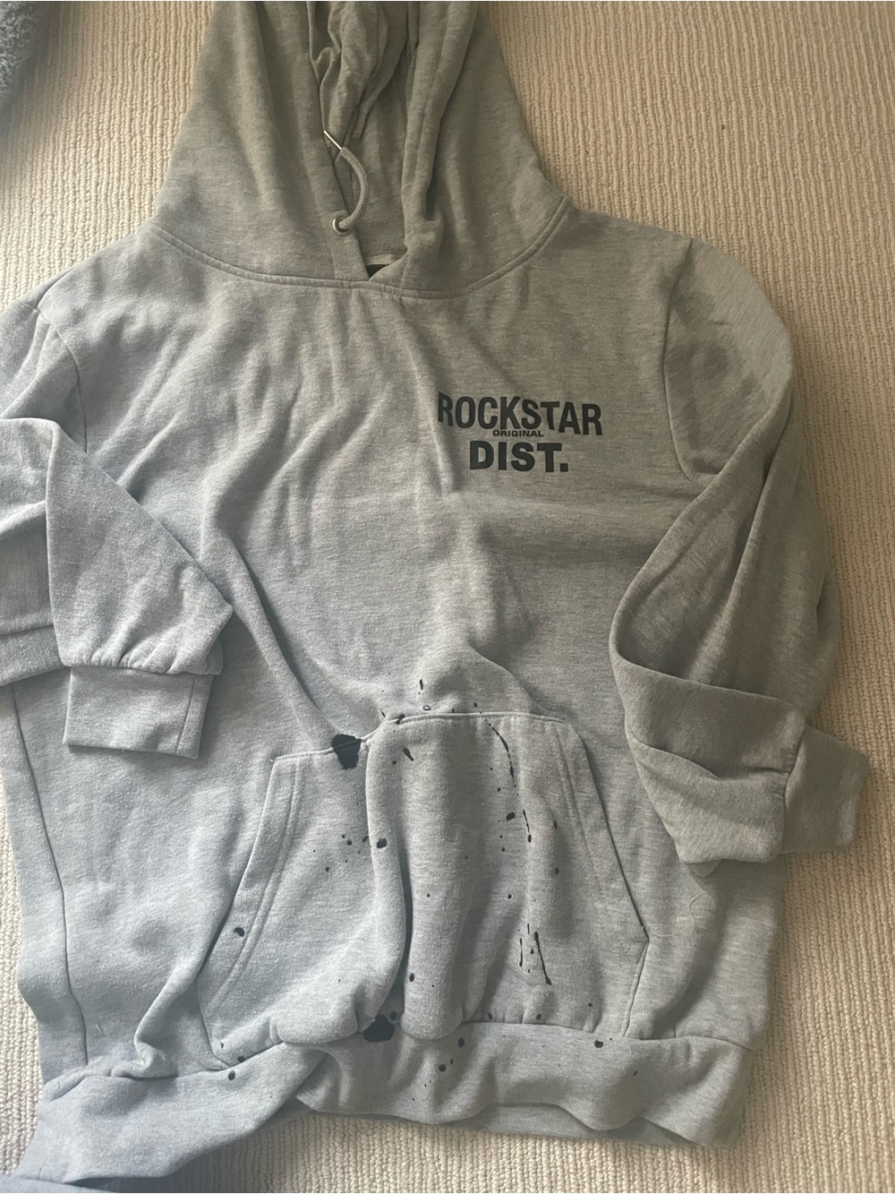 Rockstar Original Dist. Gray Hoodie with Paint Splatter b27